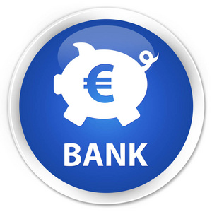 银行 存钱罐欧元符号 溢价蓝色圆按钮