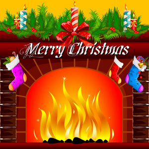 装饰壁炉圣诞快乐和新年快乐背景