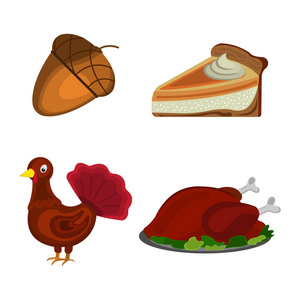 感恩节的一套 橡子，土耳其，南瓜饼图标。动漫类