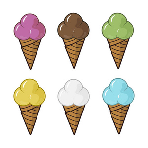 白色背景的彩色冰淇淋锥
