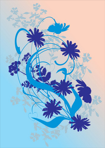 蓝色花卉剪影图图片