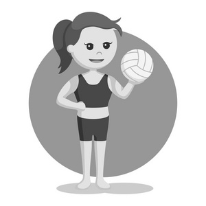 排球海滩女孩抱着排球在圈子背景黑白样式
