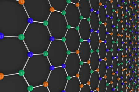 石墨烯在黑色背景上的原子结构
