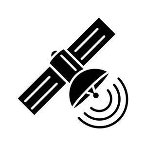 孤立的黑色天线卫星图标,矢量图中,黑色标志上孤立的背景照片