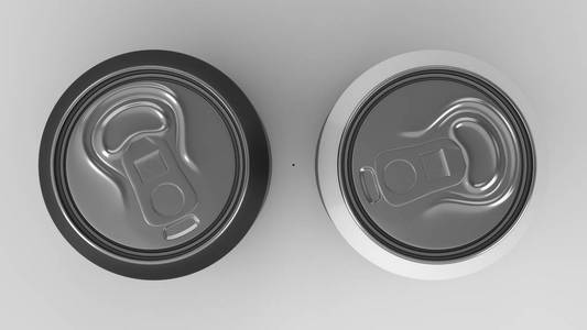 两个小的黑色和白色的铝苏打罐样机上白色 bac