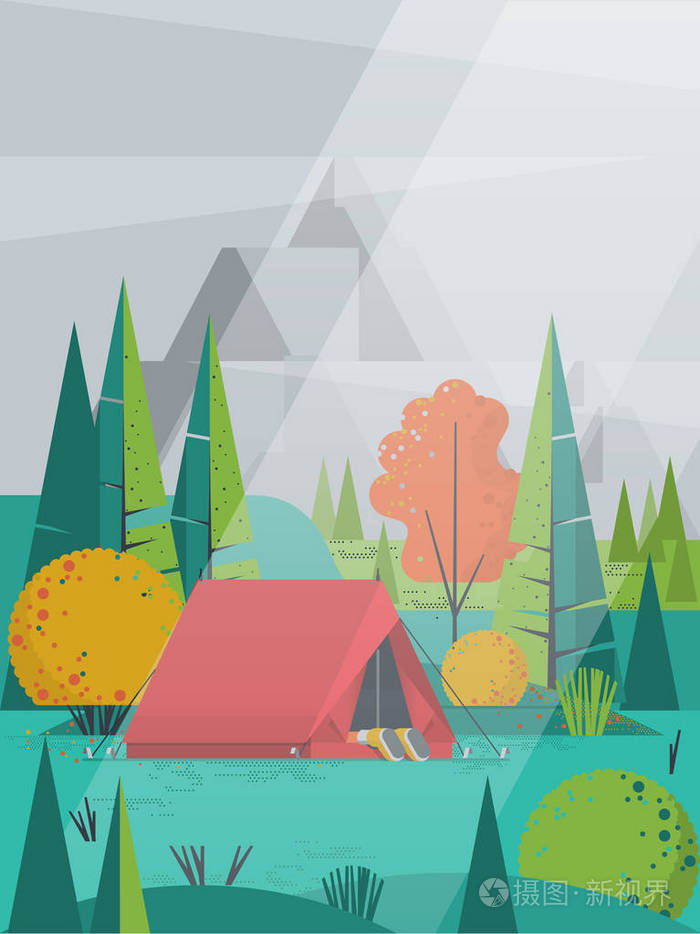 在森林里野营帐篷插画-正版商用图片02zrez-摄图新视界