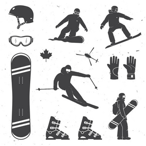 冬季运动器材滑雪者和滑雪剪影
