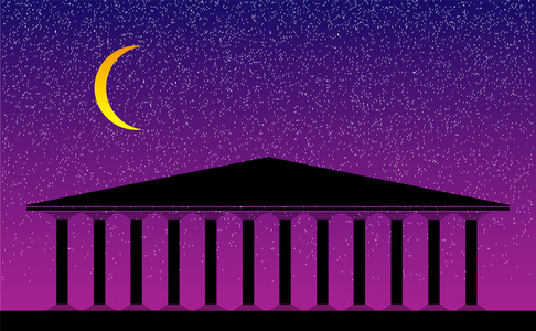 在晚上的希腊神庙