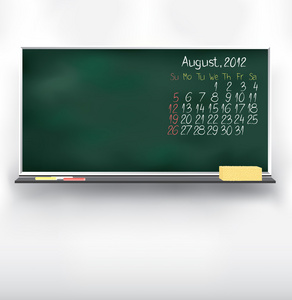 在黑板上的随意画图日历。8 月 2012