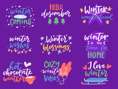 冬季您好徽标矢量徽章文本字母激励欢迎冬季短语和引号字母