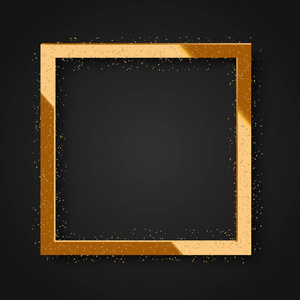 逼真的方形闪亮的金色框架与火花为您的设计, 海报或贺卡。矢量