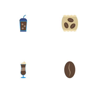 平面图标摩卡, 饮料, 咖啡豆和其他矢量元素。一套咖啡平面图标符号也包括拿铁, 咖啡, 即时对象