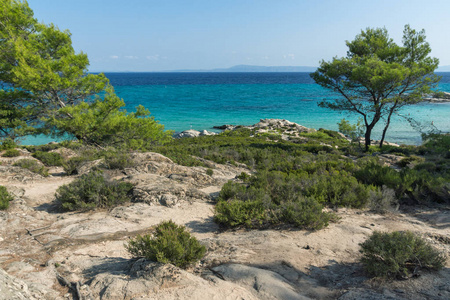 Kavourotripes 在 Sithonia 半岛, Chalkidiki, 希腊中部, 马其顿, 橙色海滩的海景