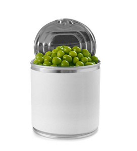 开放罐头与绿色豌豆