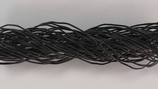 白色表面扭曲的黑色电缆和电线