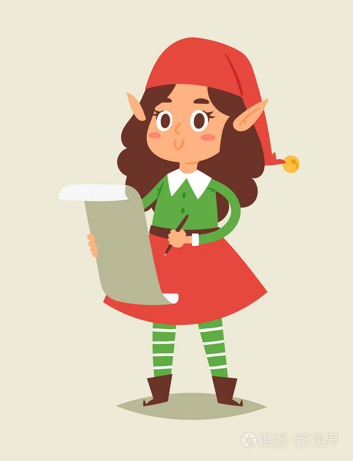 圣诞节 elf 孩子矢量儿童圣诞老人帮手卡通精灵女孩年轻的人物传统
