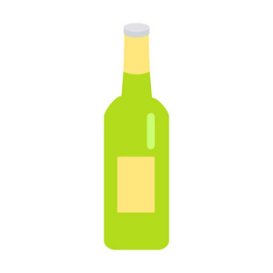 绿色玻璃啤酒瓶黄色标签图标