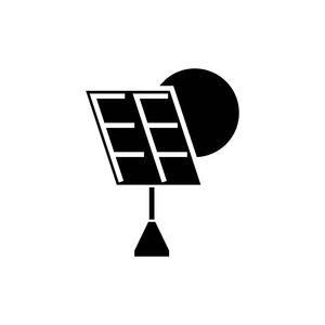太阳能电池图标，矢量插画，孤立的背景上的黑色标志