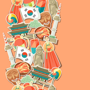 韩国传统贴纸符号和对象照片