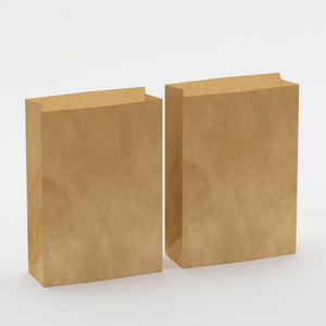 回收棕色纸袋模型在独立的白色背景, 为您的设计准备, 3d 插图