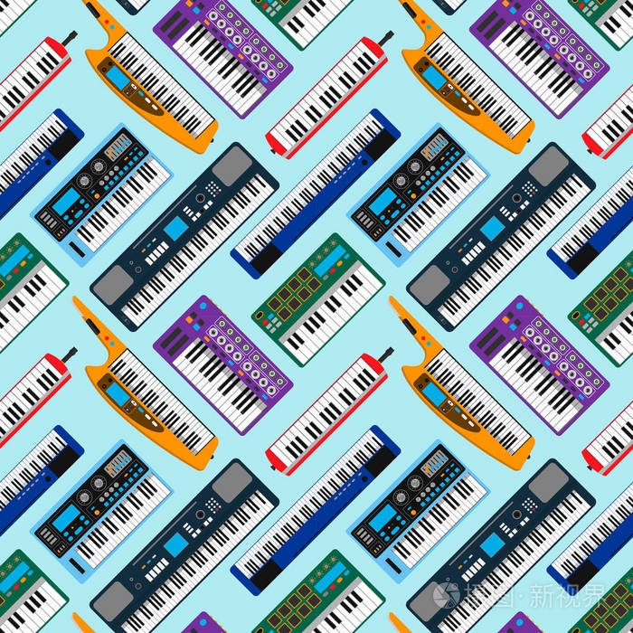 合成器钢琴音乐键盘设备无缝模式矢量图插画-正版商用图片032i5l-摄图