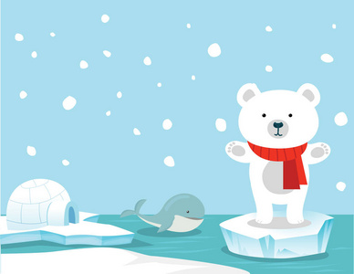 可爱的北极熊和鲸鱼背景