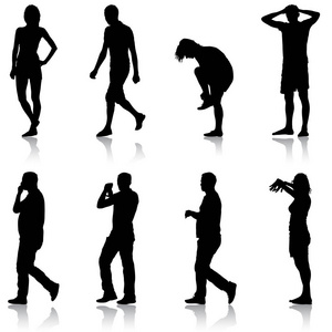 黑色的人影一群人站在不同的姿势一个人影从粒子