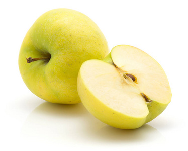苹果 卡利亚里品种 被隔绝在白色背景绿色黄色一整体一 hal