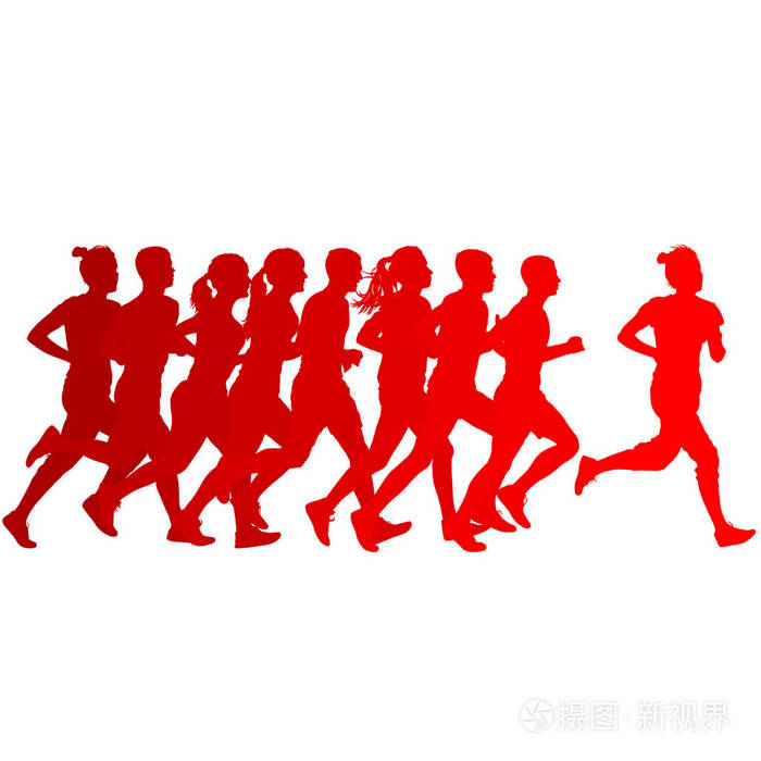 组的剪影.跑步者在冲刺 (sprint),男人和女人
