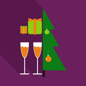 装饰圣诞树用礼品和眼镜的矢量插图