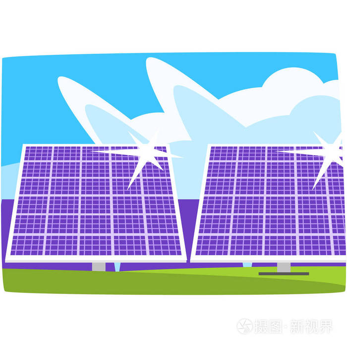 太阳能发电厂,生态能源生产站,可再生资源水平矢量图