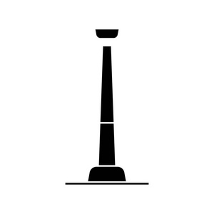 塔电视图标，矢量图中，黑色标志上孤立的背景