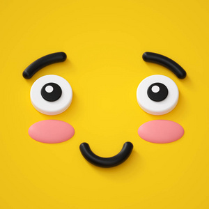 表情害羞3d 渲染, 可爱的卡通面孔, 害羞的笑脸, 可爱的笑容, 表情