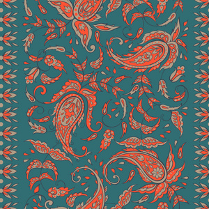 佩斯利无缝纺织图案在亚洲蜡染风格