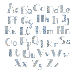 字母的拉丁字母。手画的涂鸦字体