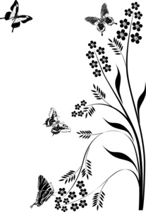黑蝴蝶和花的卷发图