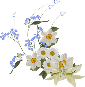 白色和蓝色的花朵卷曲