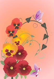 暗红色花和粉红蝴蝶
