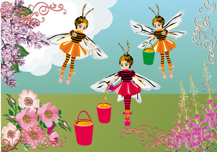 蜜蜂女孩和花图