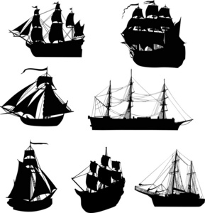 组的七艘船剪影   