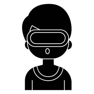 虚拟现实3d 眼镜图标，矢量插画，孤立的背景上的黑色标志的男人