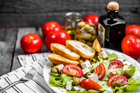希腊沙拉, 蔬菜沙拉, 自制素食食品, 健康饮食概念