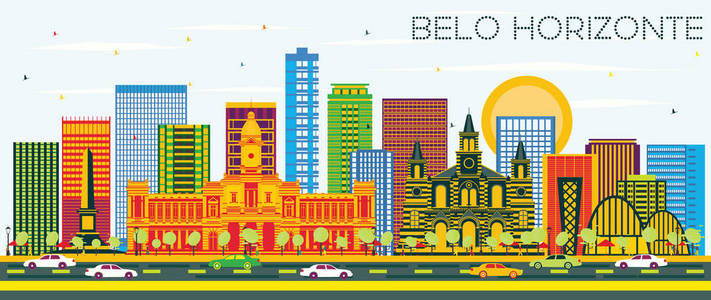 贝洛奥里藏特巴西天际线与彩色建筑