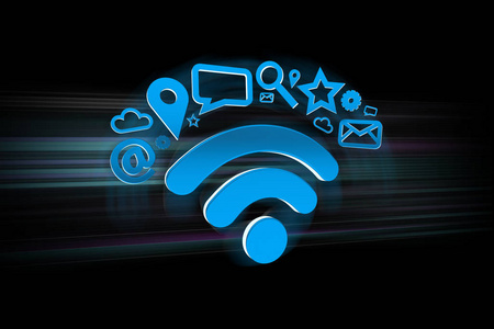 Wifi 符号连接的多媒体和互联网应用标志3d 渲染