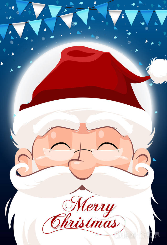 圣诞老人的性格白胡子和胡子在传统的圣诞假期在夜间背景.矢量插图