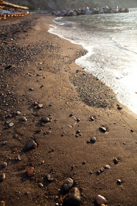 沙子。 佩丽莎海滩桑托里尼希腊