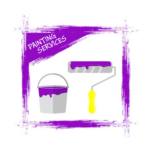 绘画服务徽标。白色背景上的紫色颜料描边框架
