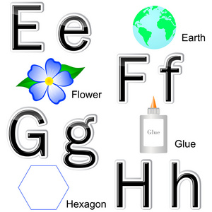 光滑的字母贴纸。