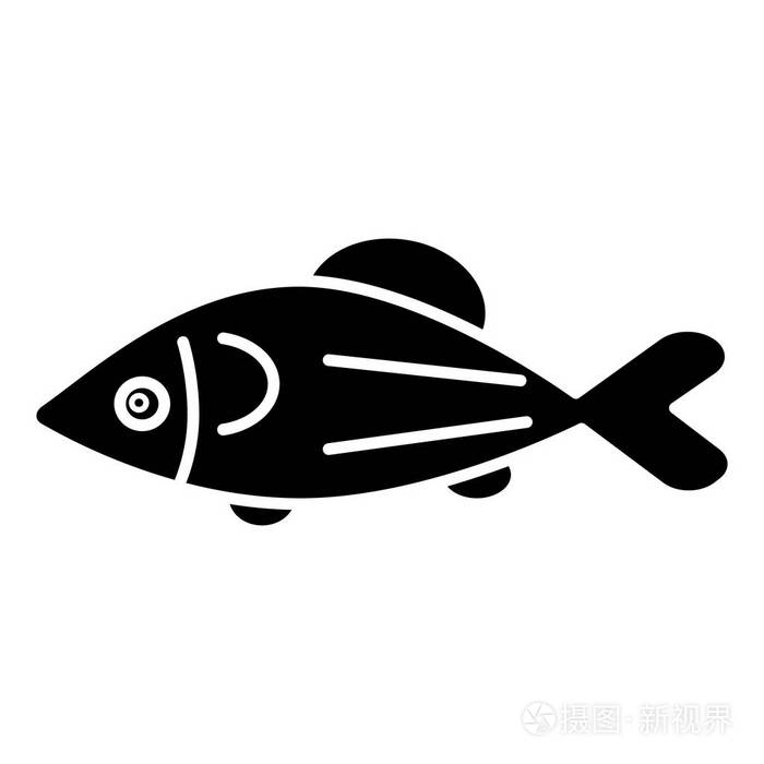 鱼三文鱼的图标,矢量图中,黑色标志上孤立的背景