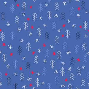 圣诞树星星和雪花的无缝圣诞图案